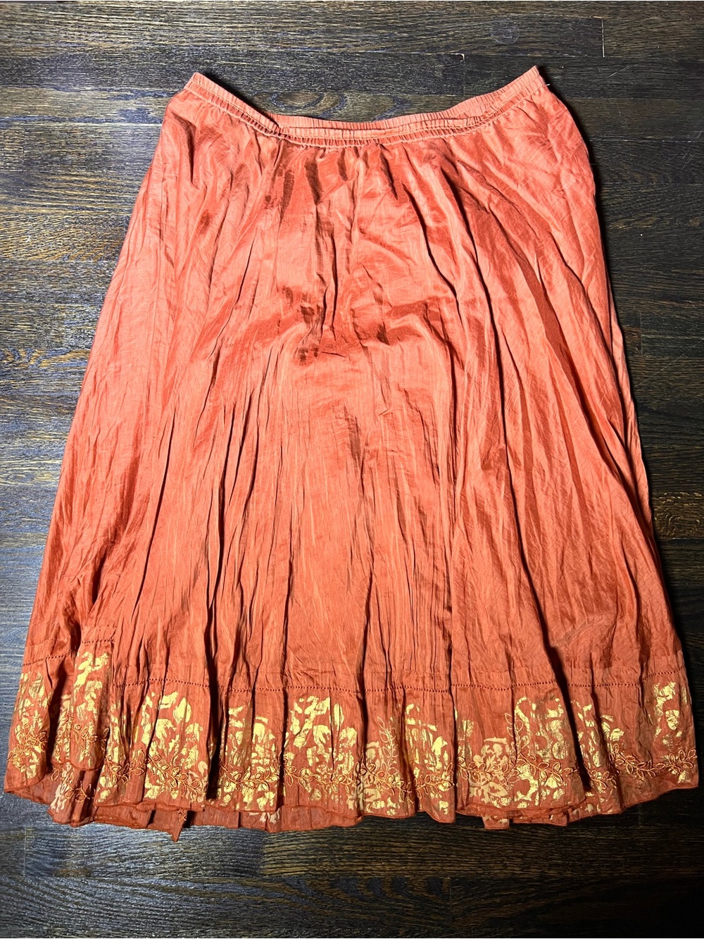 Coldwater Creek Cotton-Silk Burnt Orange Maxi Skirt Gold-Tone Botanical Hem 2X